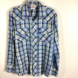 Vintage Saturdays in California Plaid Pearl Snap Long Sleeve Top Medium‎ Cowgirl